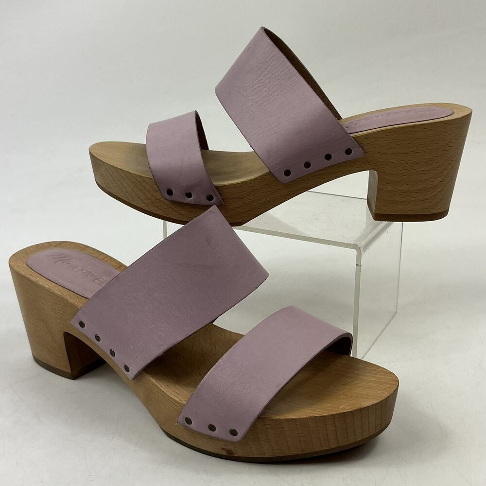 Madewell Womens The Clara Clogs Heeled Mules Size 5 Lavender Leather Wooden Heel